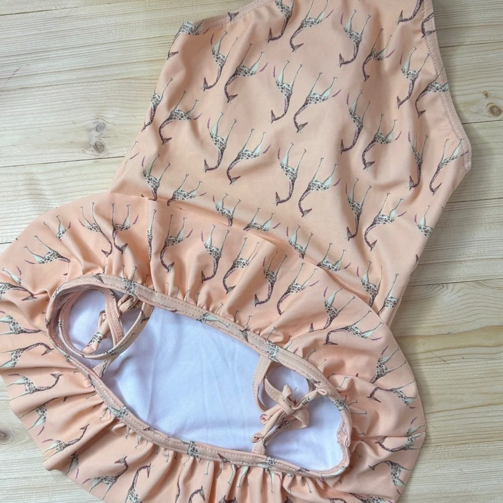 Boutique Giraffe Swimsuit Girls 3T Ruffle One Piece Neutral Safari Beach Cute